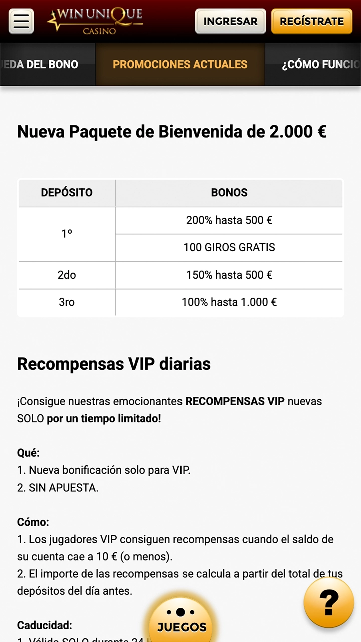Echa un vistazo a todos los bonos disponibles en WinUnique Casino.