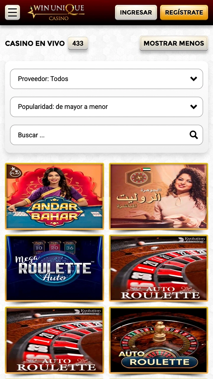 Conoce las apuestas en vivo en Casino WinUnique.