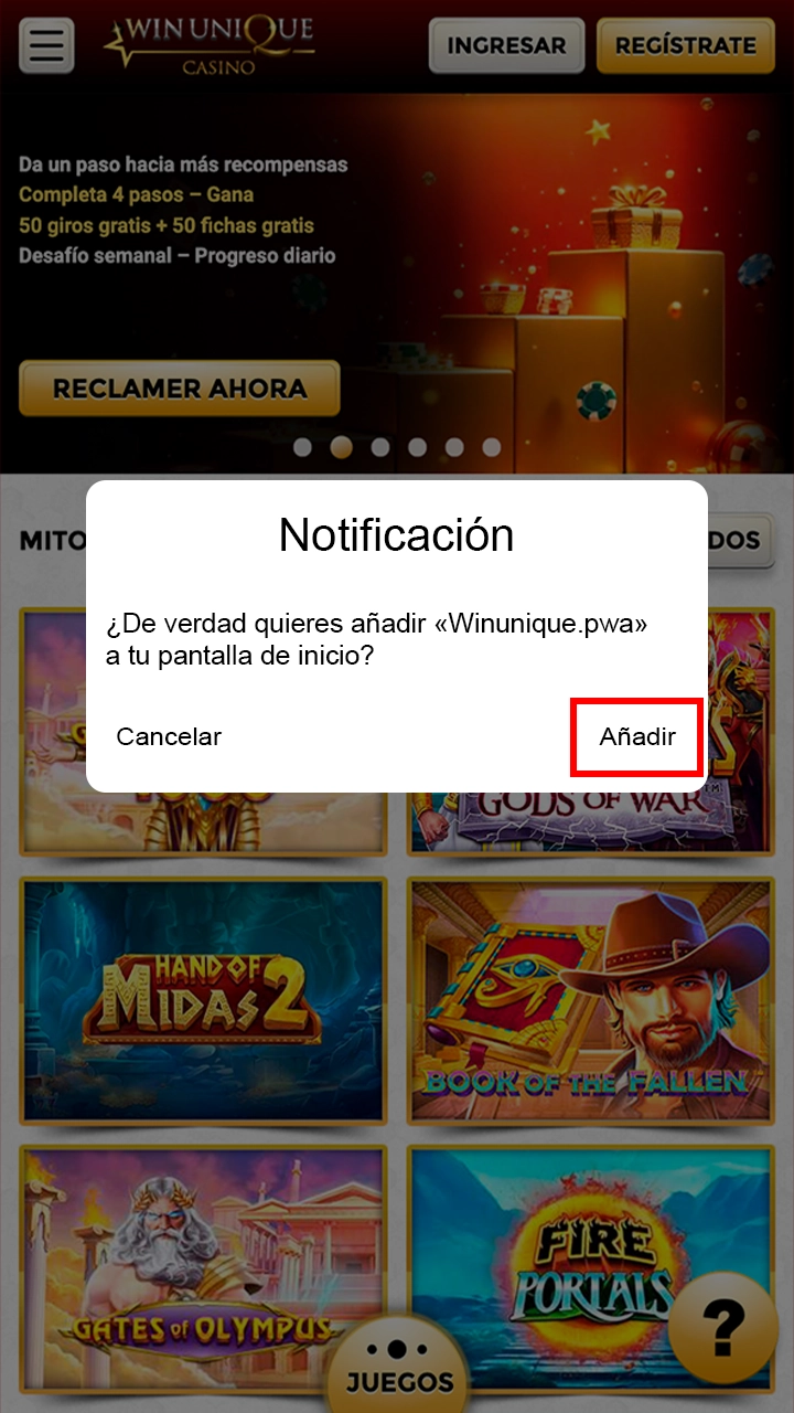 Confirme la instalación haciendo clic en el botón de la notificación.