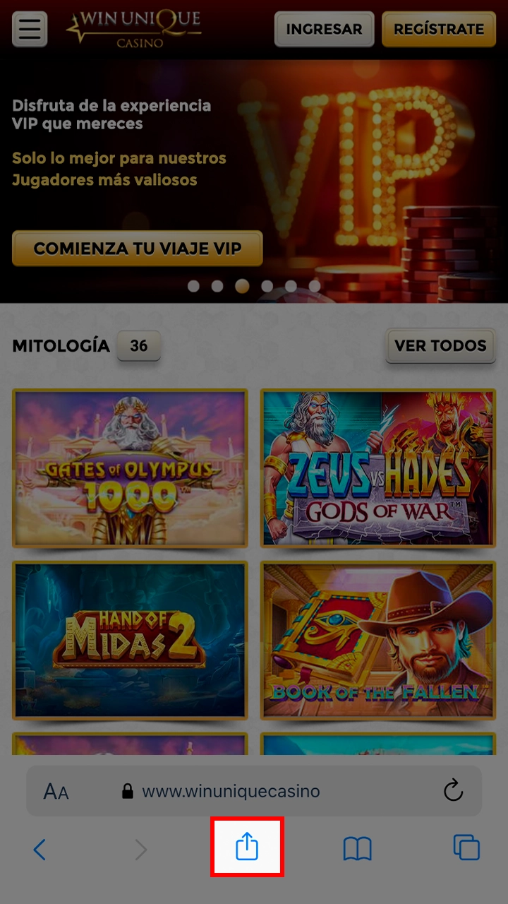 Comparte el sitio de Casino WinUnique haciendo clic en el botón.