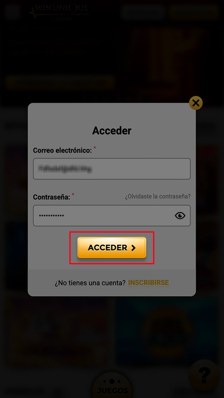Inicie sesión en su cuenta personal de WinUnique Casino.