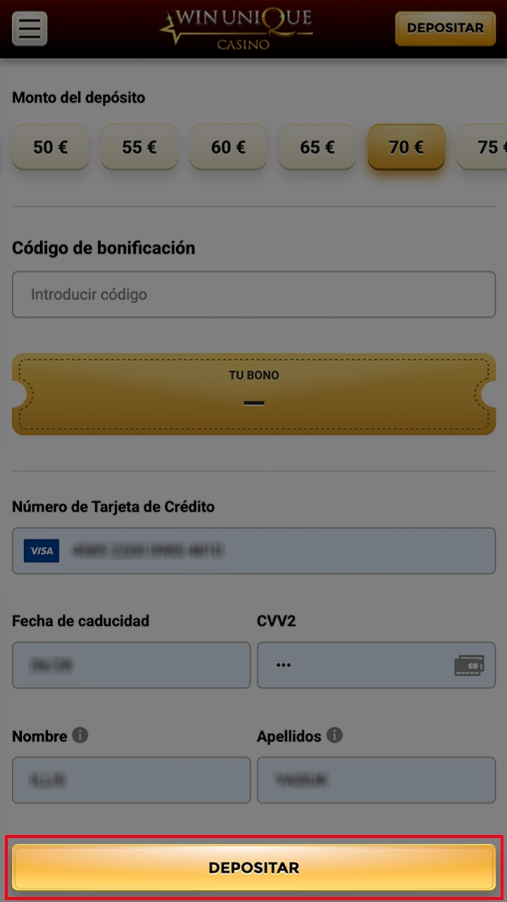 Compruebe y haga un depósito en WinUnique Casino.