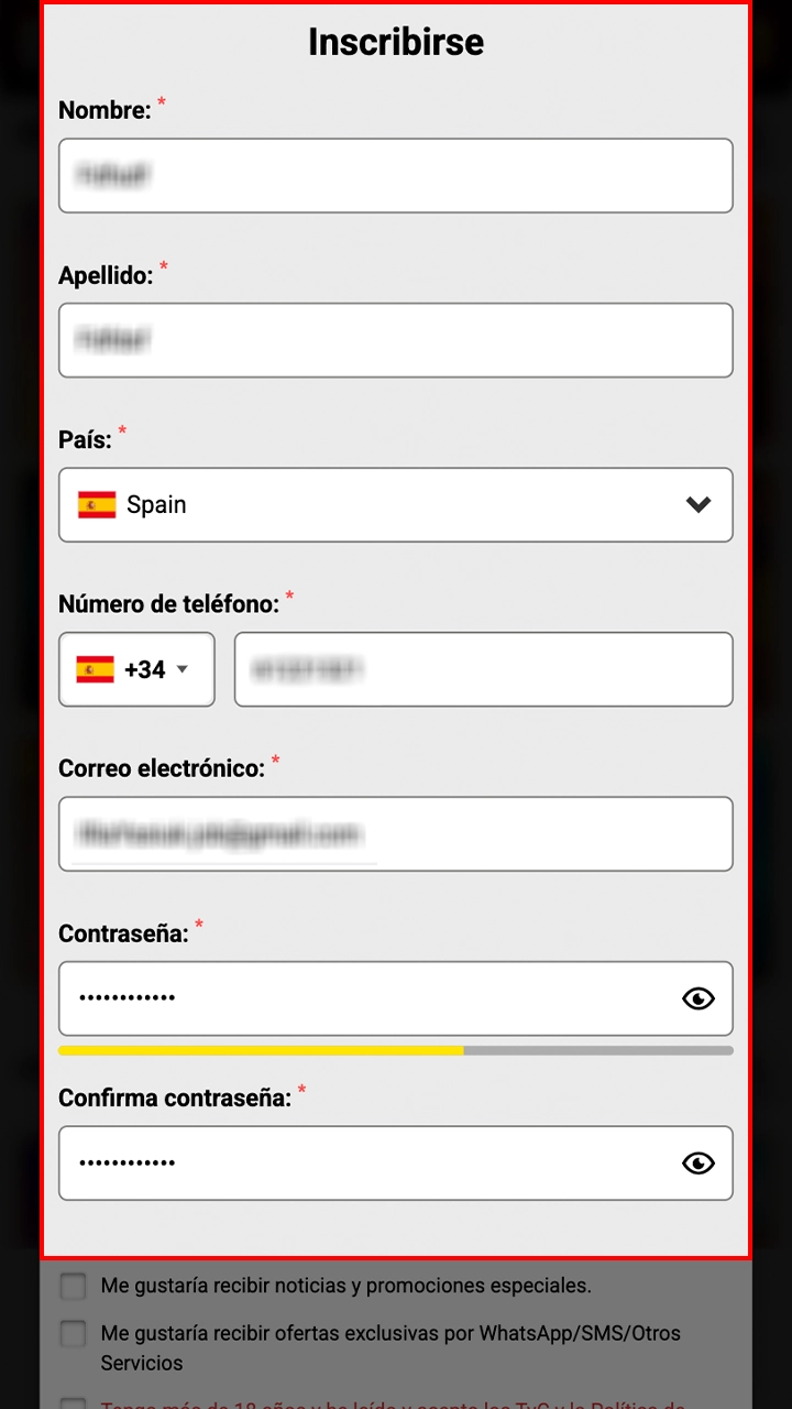 Rellena los datos necesarios para registrarte en Casino WinUnique.