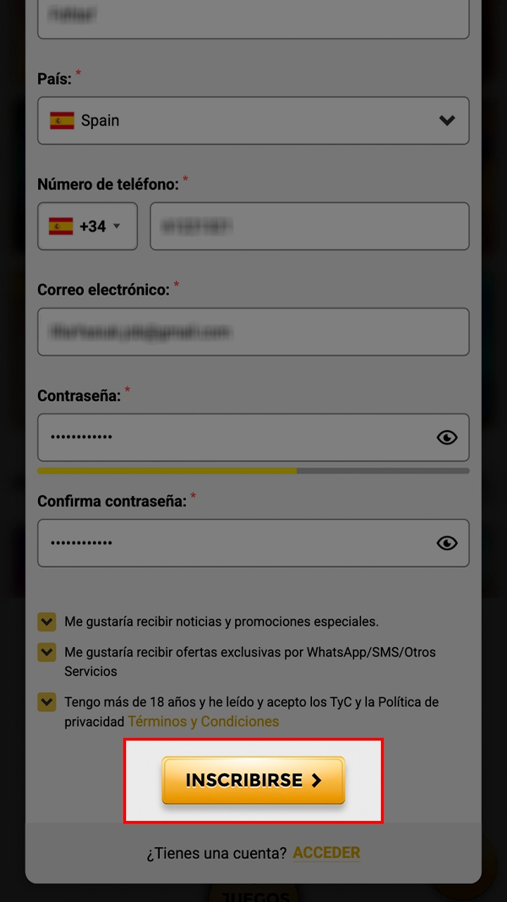 Completa el registro de tu cuenta en Casino WinUnique.