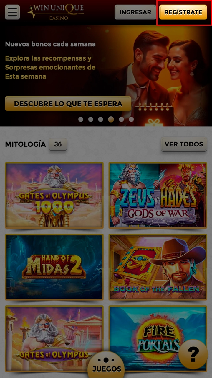 Proceda a registrarse para obtener una cuenta en Casino WinUnique.