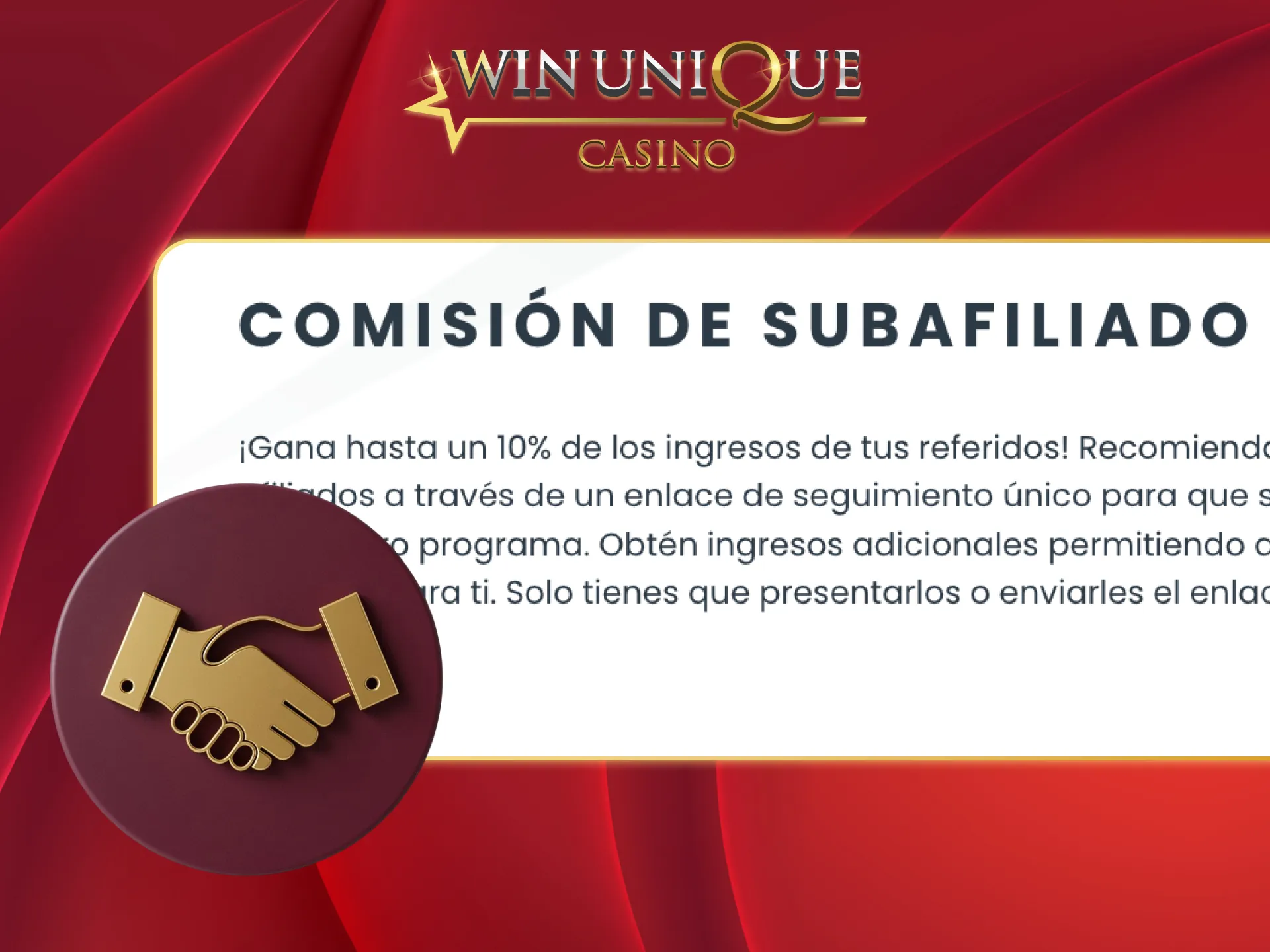 Invita afiliados y gana comisiones en Unique Casino.