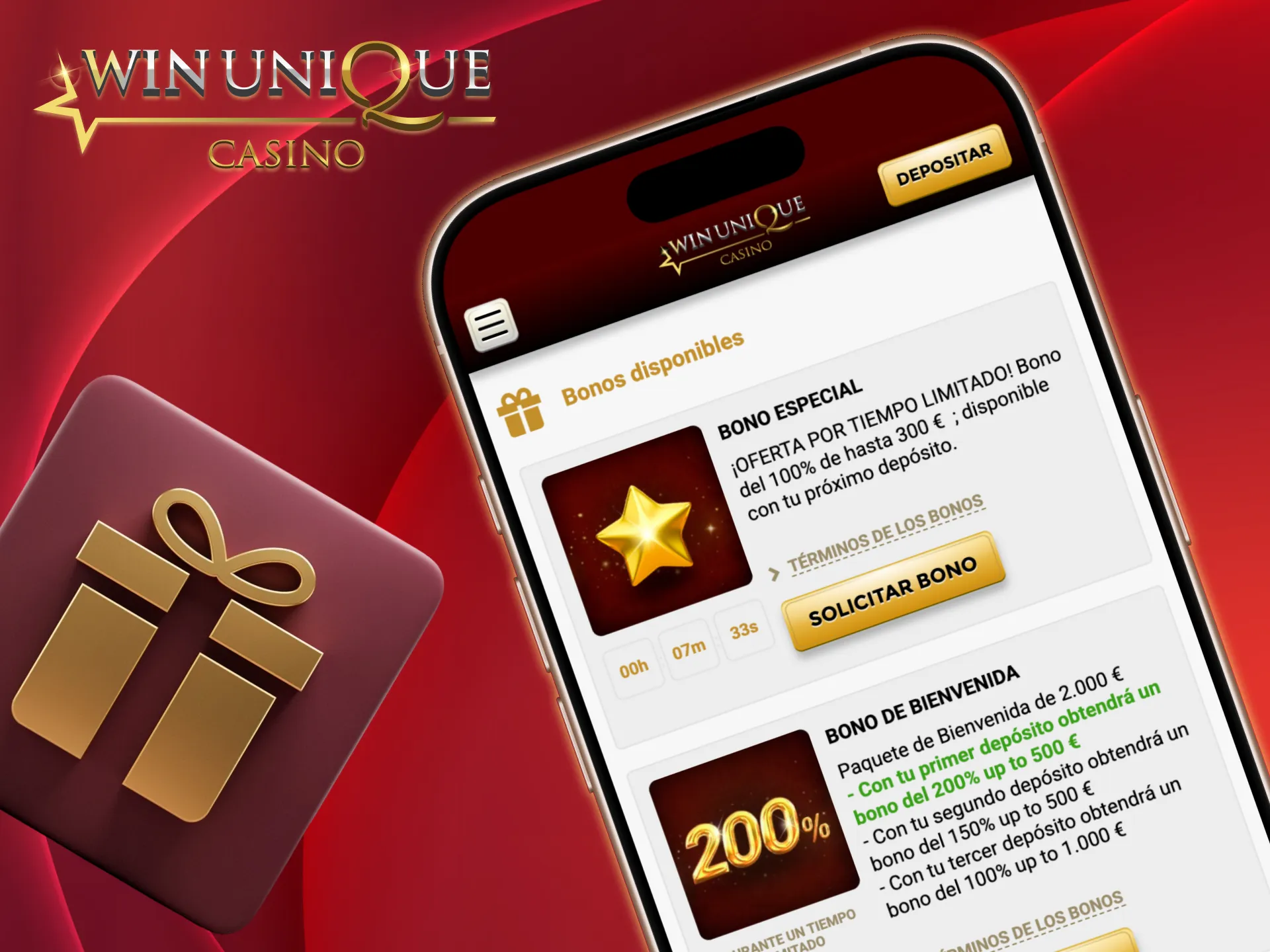 Recibe 200 por ciento de bono en Unique Casino.