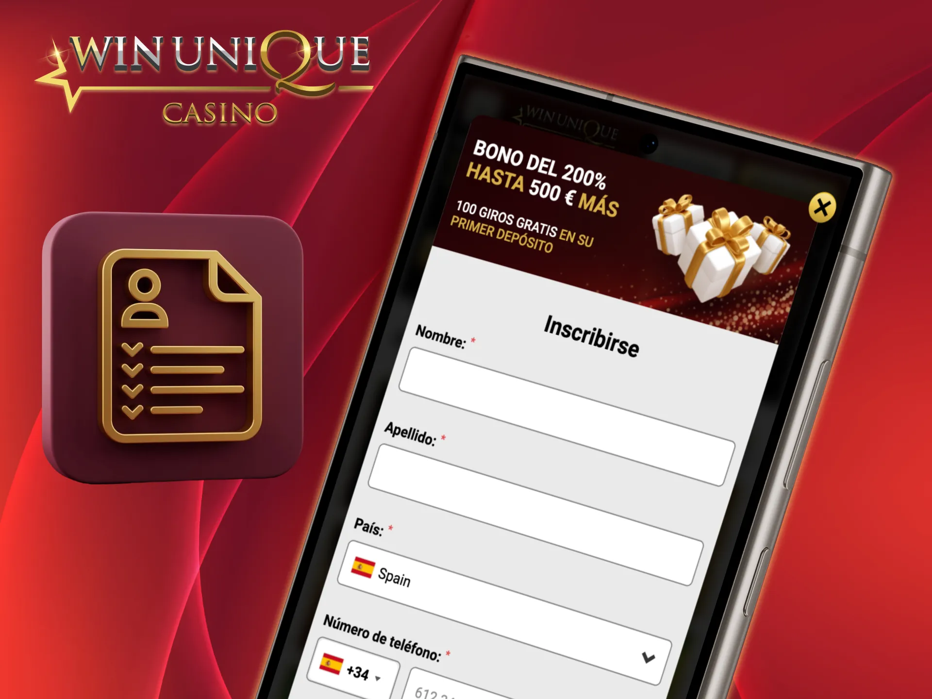 Regístrate fácilmente en la app de Unique Casino.