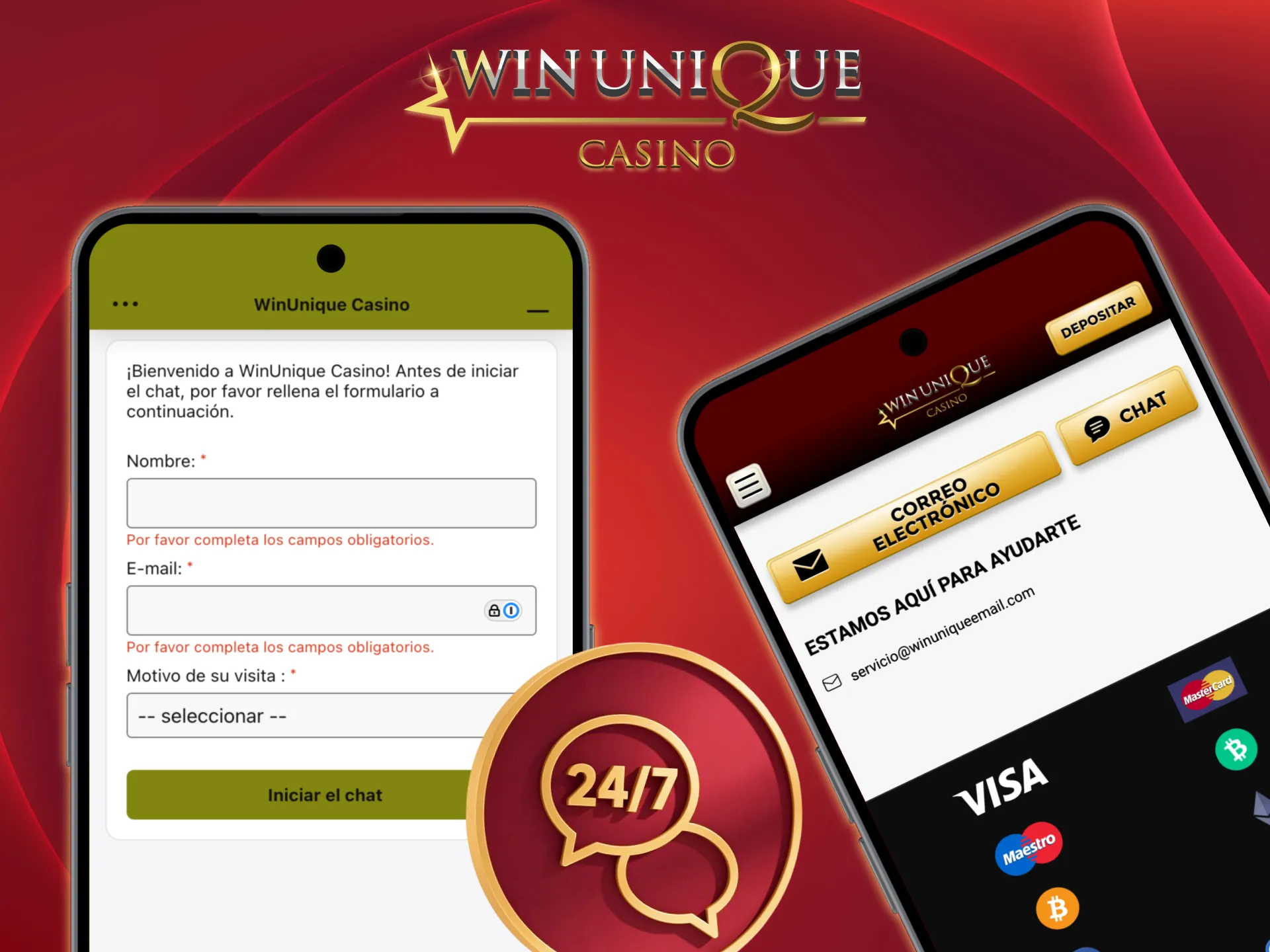 Soporte en español siempre activo en Unique Casino.