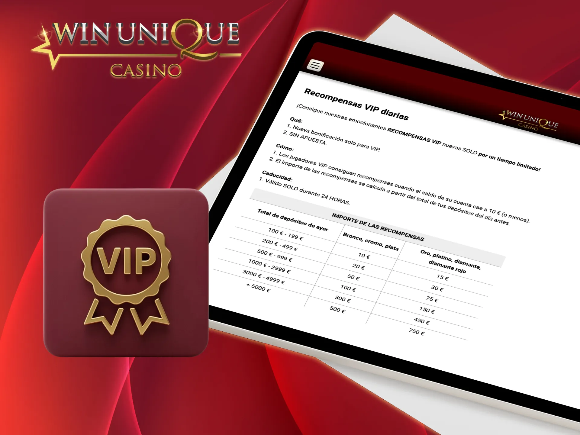 Disfruta recompensas VIP todos los días en Unique Casino.