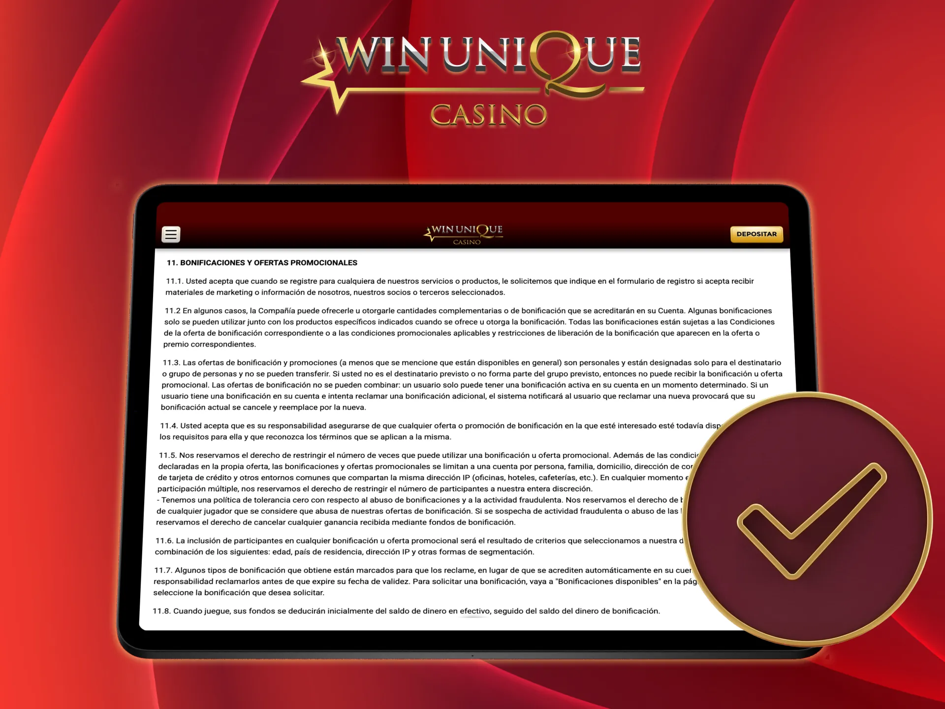 Conoce los términos de bonos en Unique Casino.