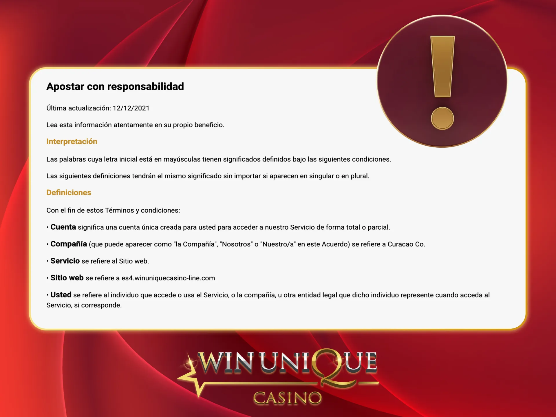 Juega con control y gana en Unique Casino.