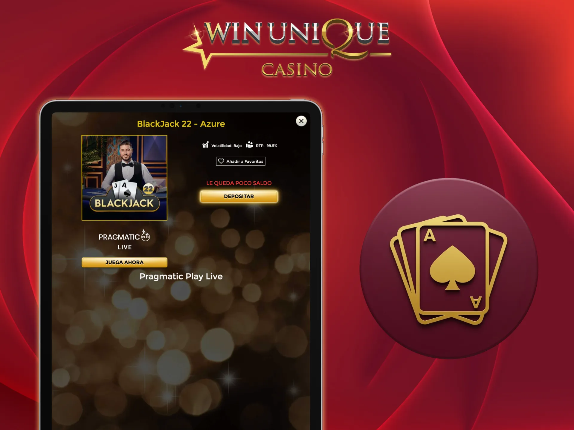 Gana en blackjack en vivo en Unique Casino.