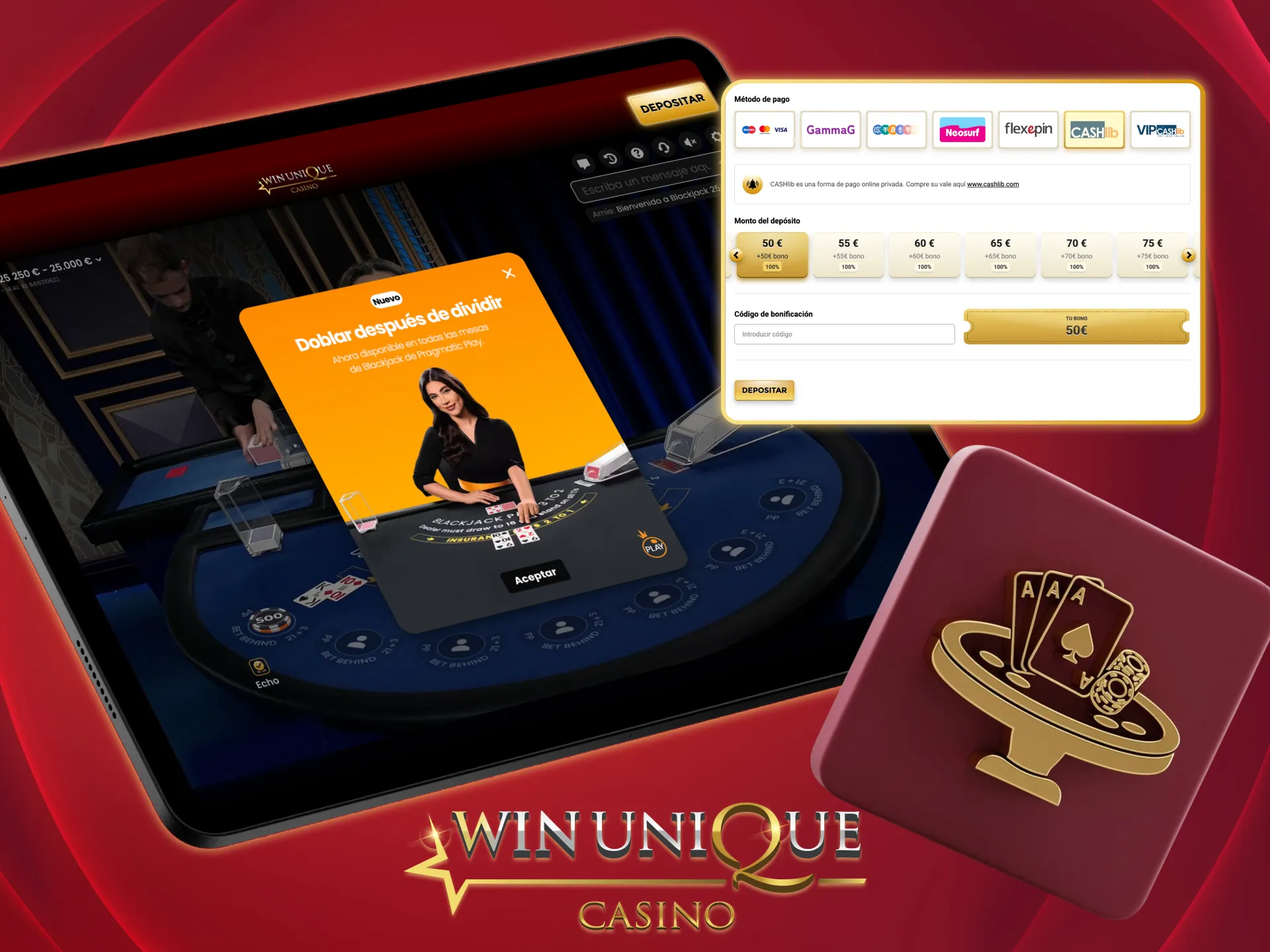 Obtén bono instantáneo al depositar en Unique Casino.