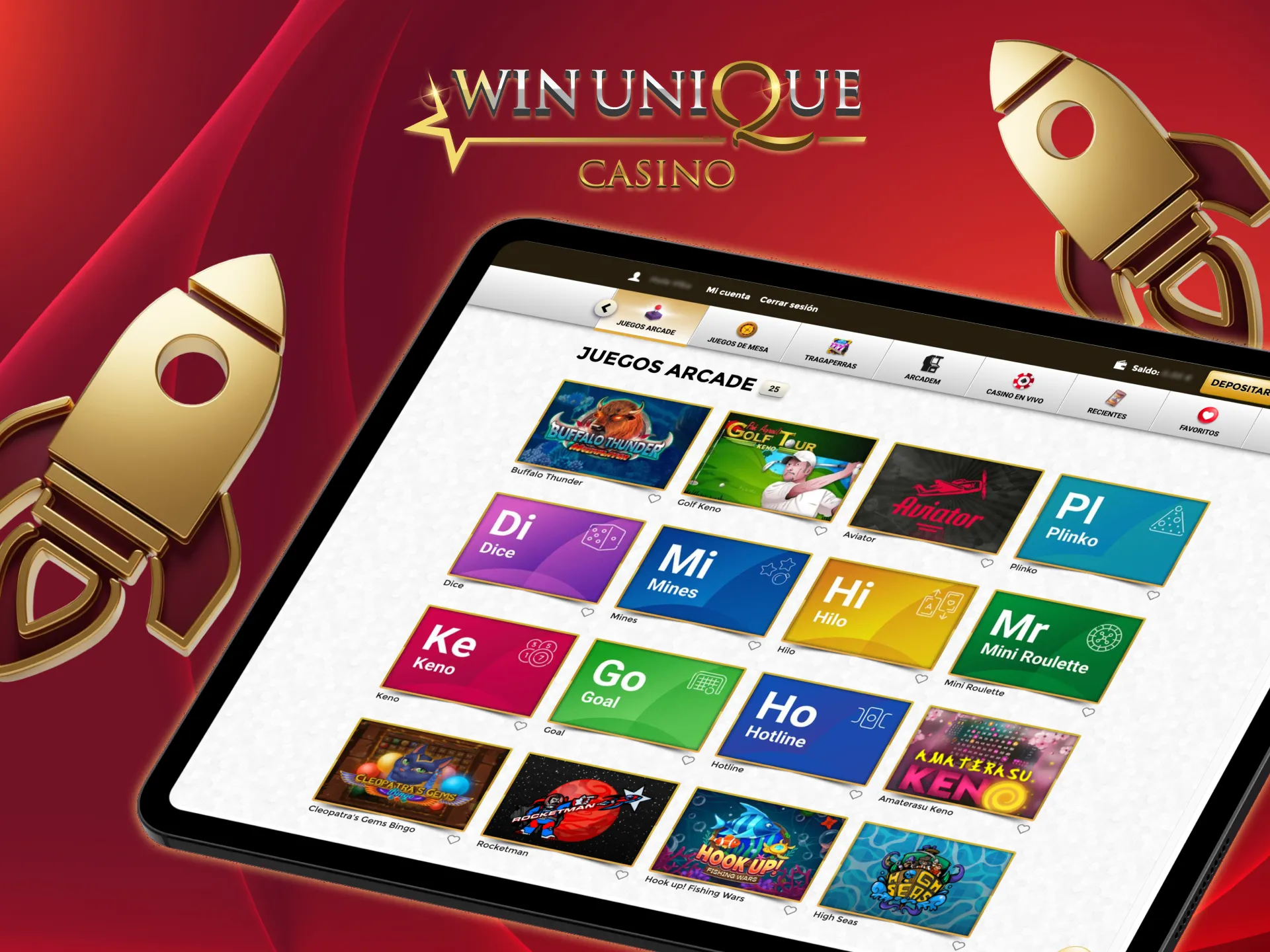Diviértete y gana en arcade de Unique Casino.
