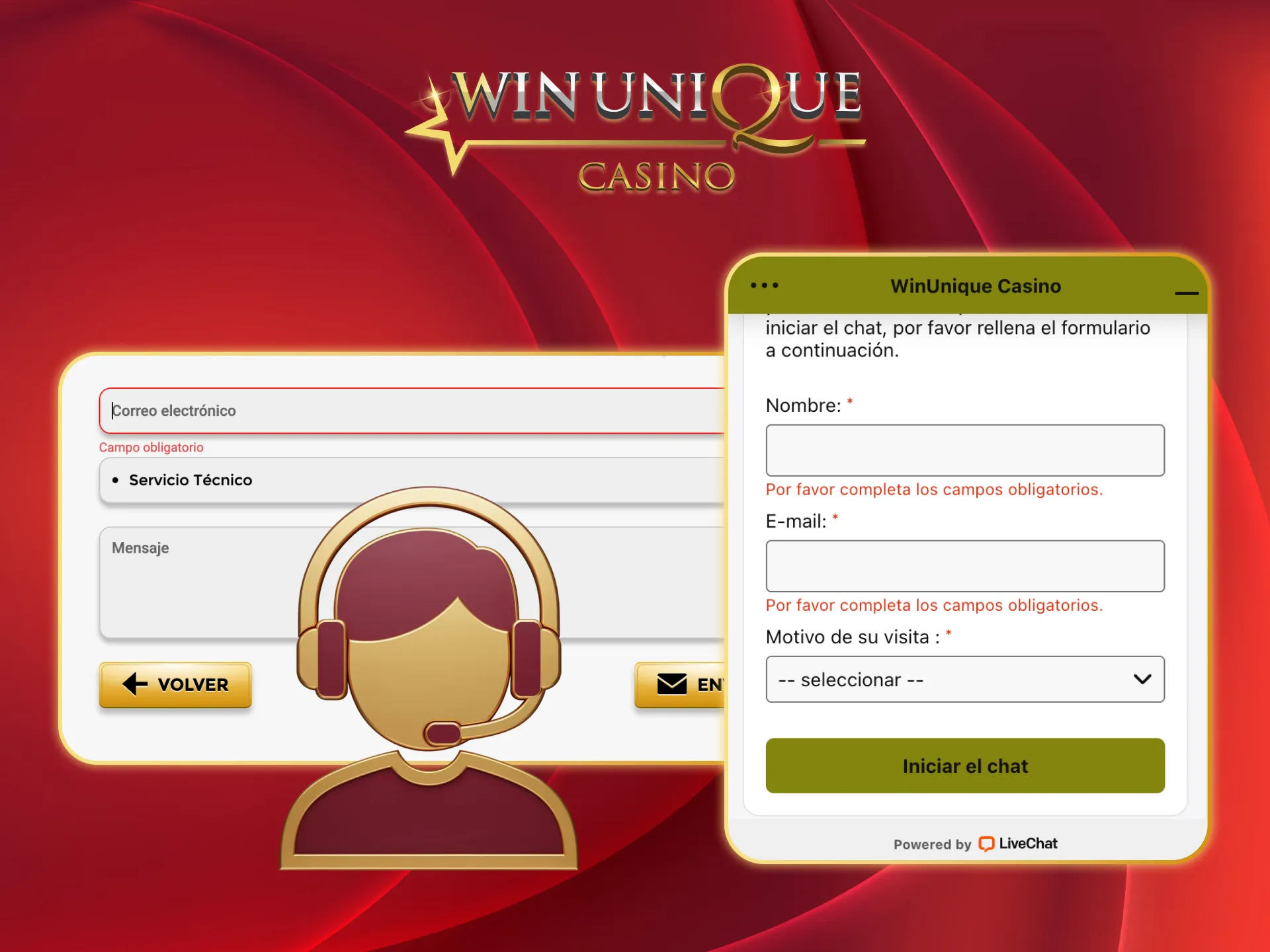 Obtén ayuda inmediata en Unique Casino en español.
