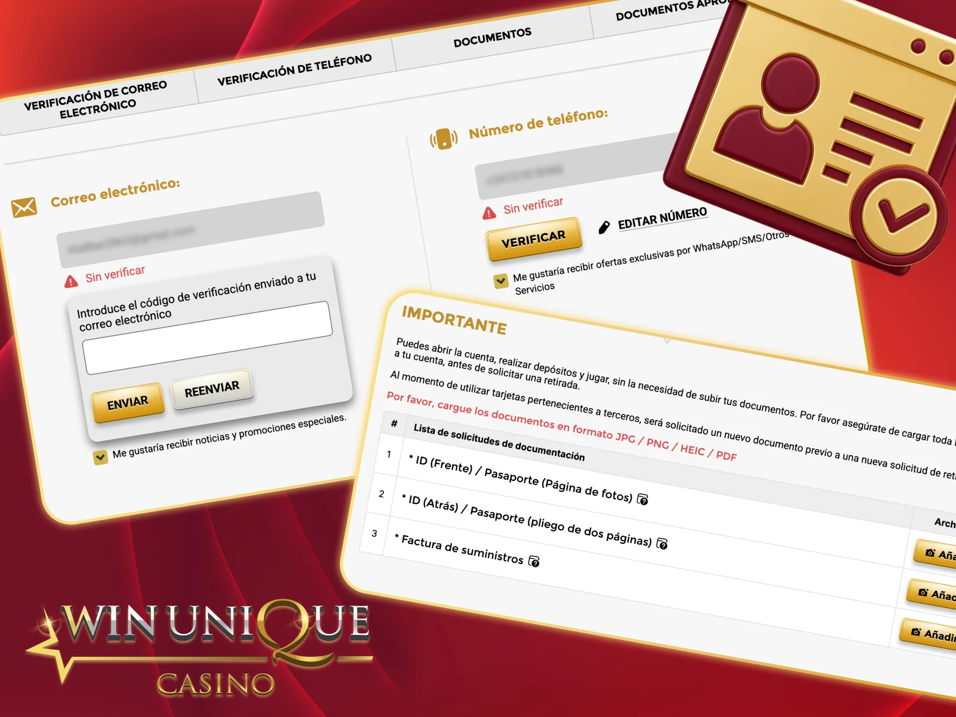 Verifica tu cuenta y juega seguro en Unique Casino.