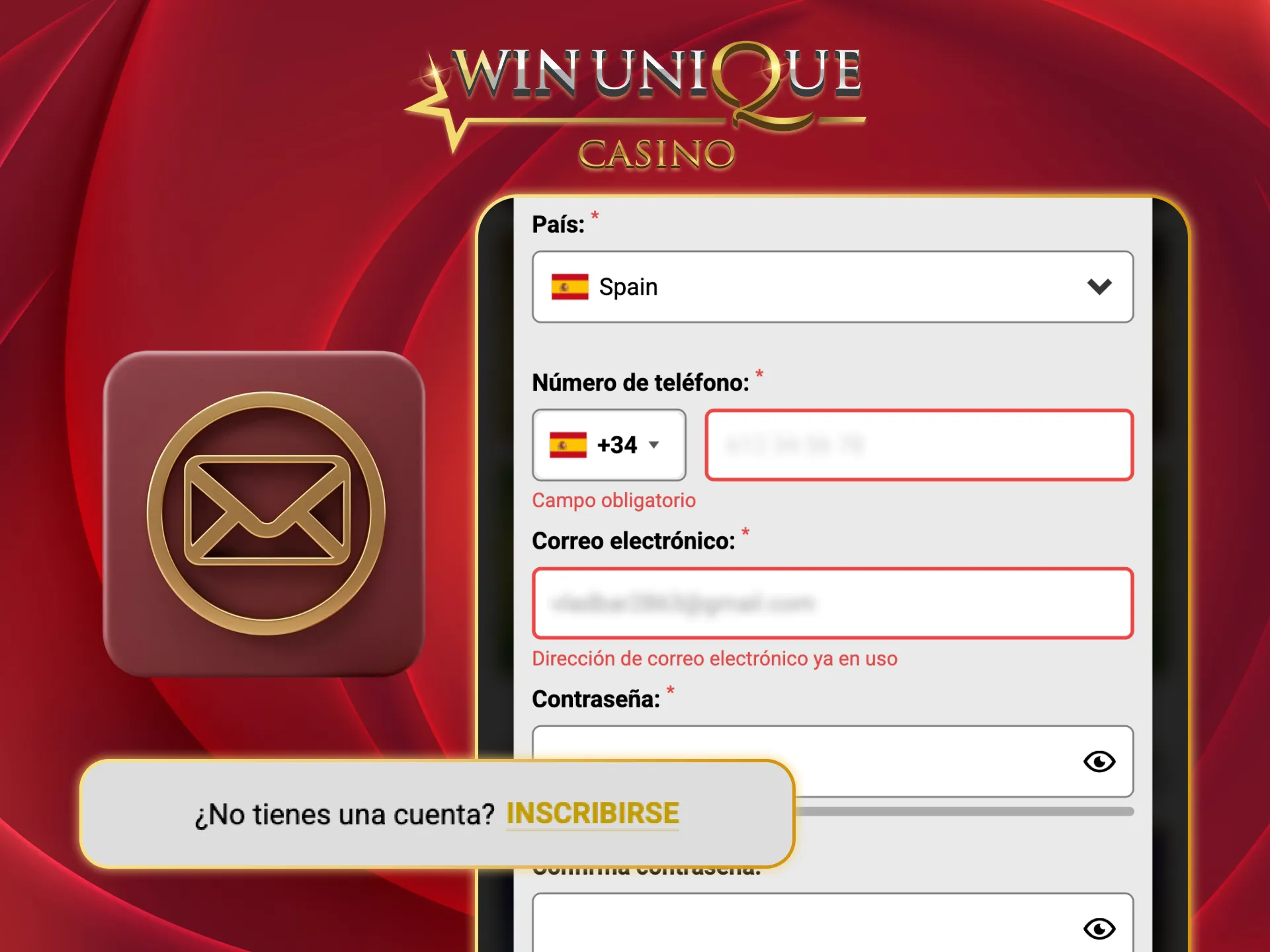 Cambia tu correo y accede a Unique Casino.