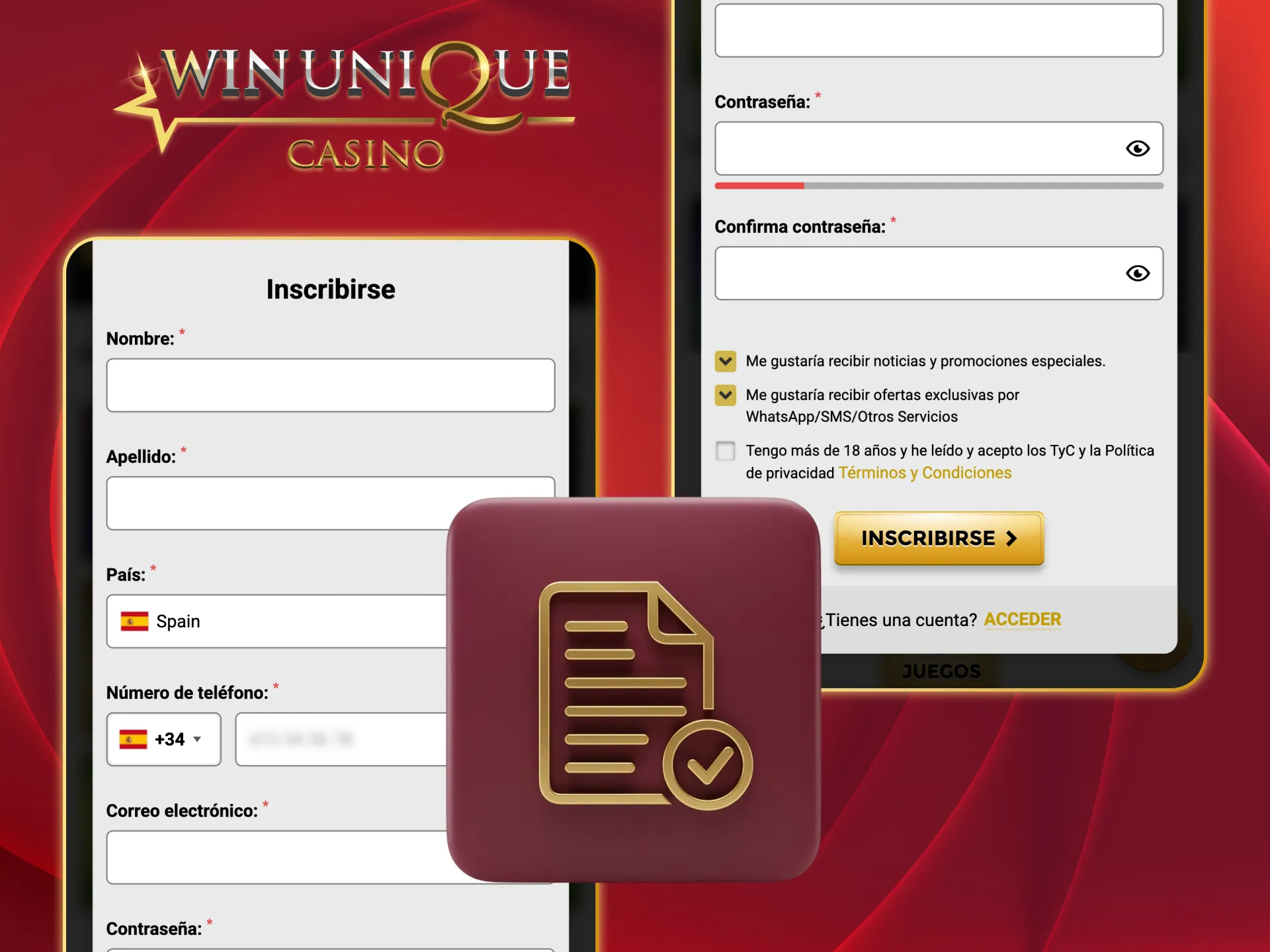 Regístrate desde tu móvil y juega en Unique Casino.