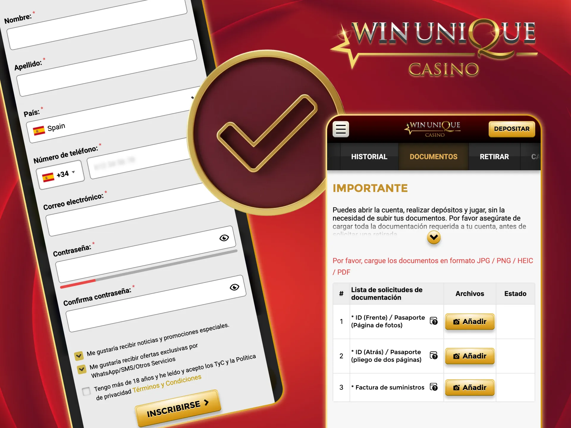 Haz retiros móviles seguros en Unique Casino.