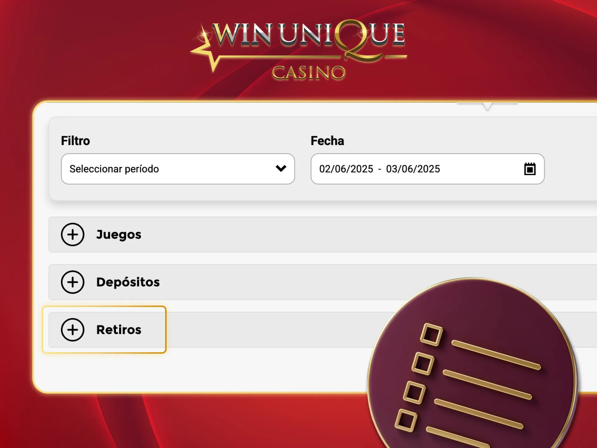 Sigue tu retiro paso a paso en Unique Casino.