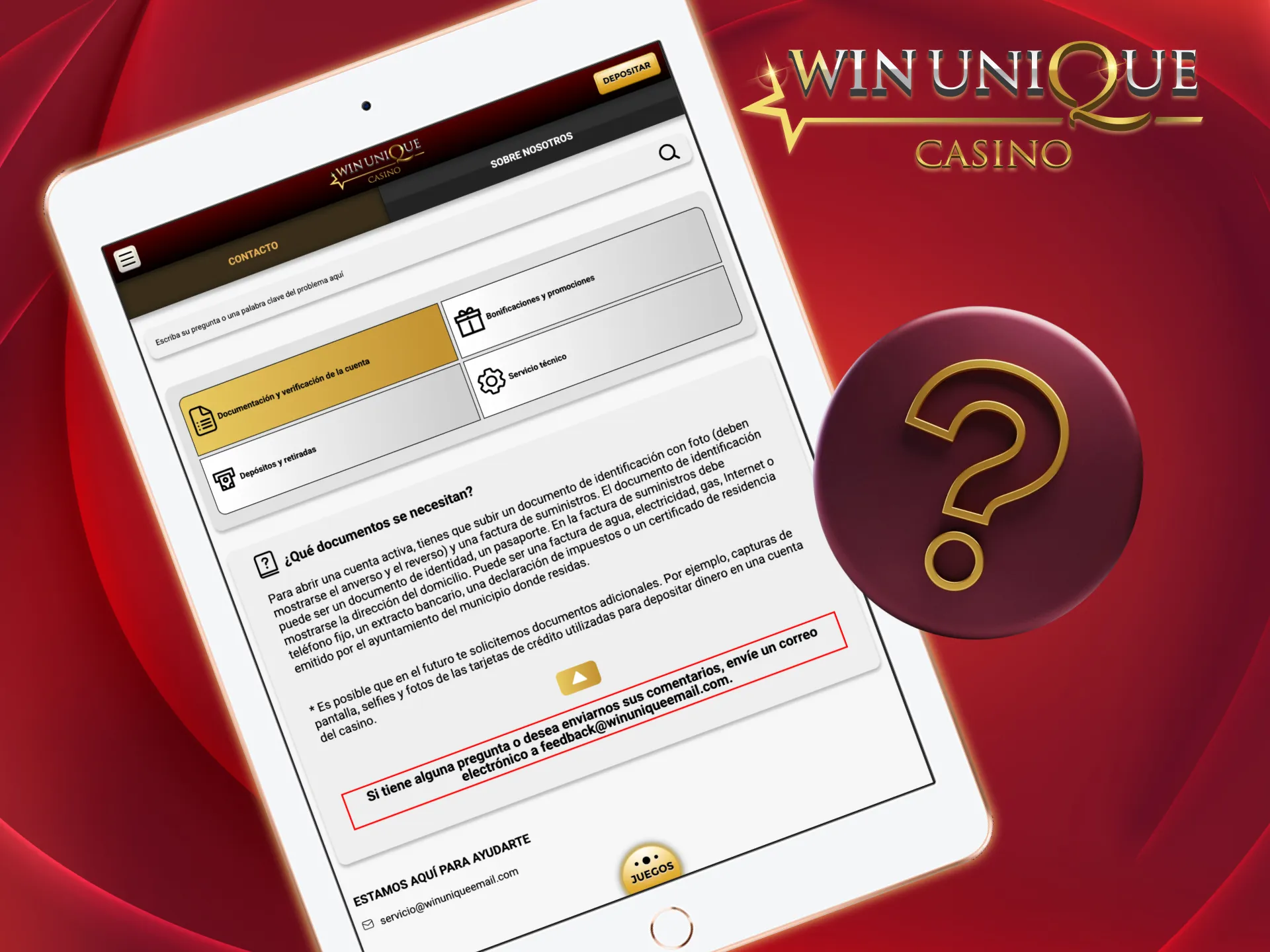 Accede a recursos útiles dentro de Unique Casino.