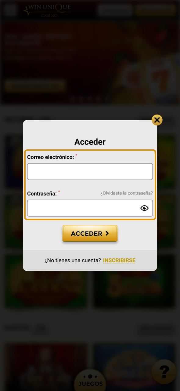 Complete todos los campos del formulario de inicio de sesión en WinUnique.