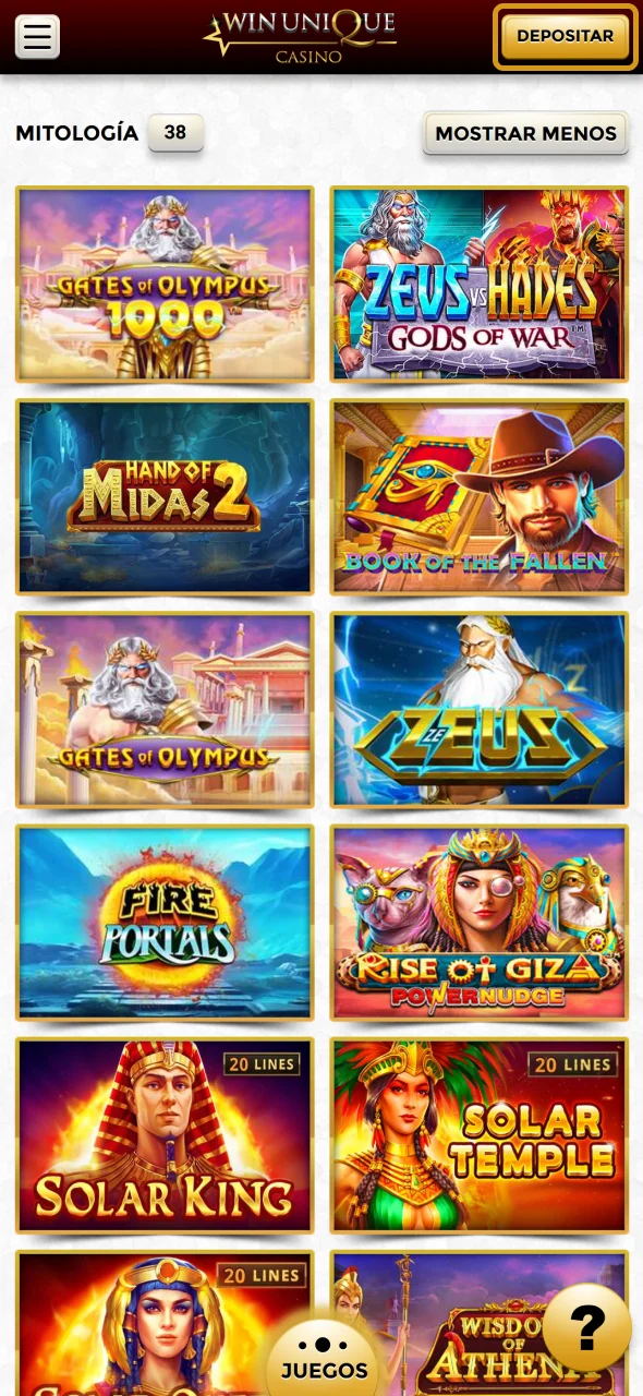 Haz clic en el botón de depósito en la página principal de WinUnique.