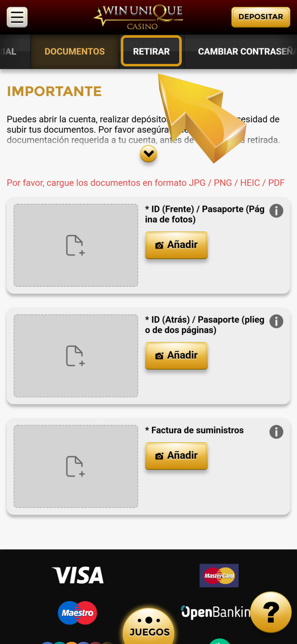 Retira tus ganancias en la sección de retirar de tu cuenta de WinUnique.