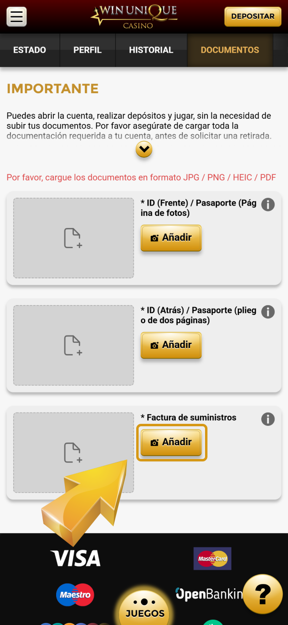 Sube una foto del cheque de pago para la verificación de la cuenta de WinUnique.