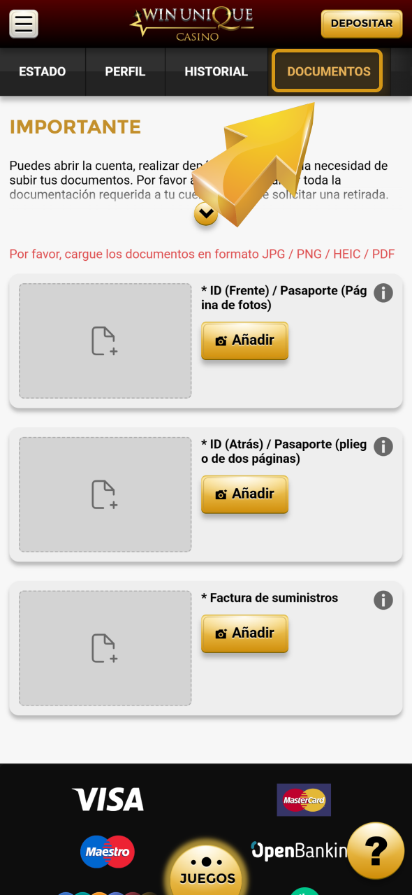 Abre la pestaña de documentos en tu cuenta de WinUnique.