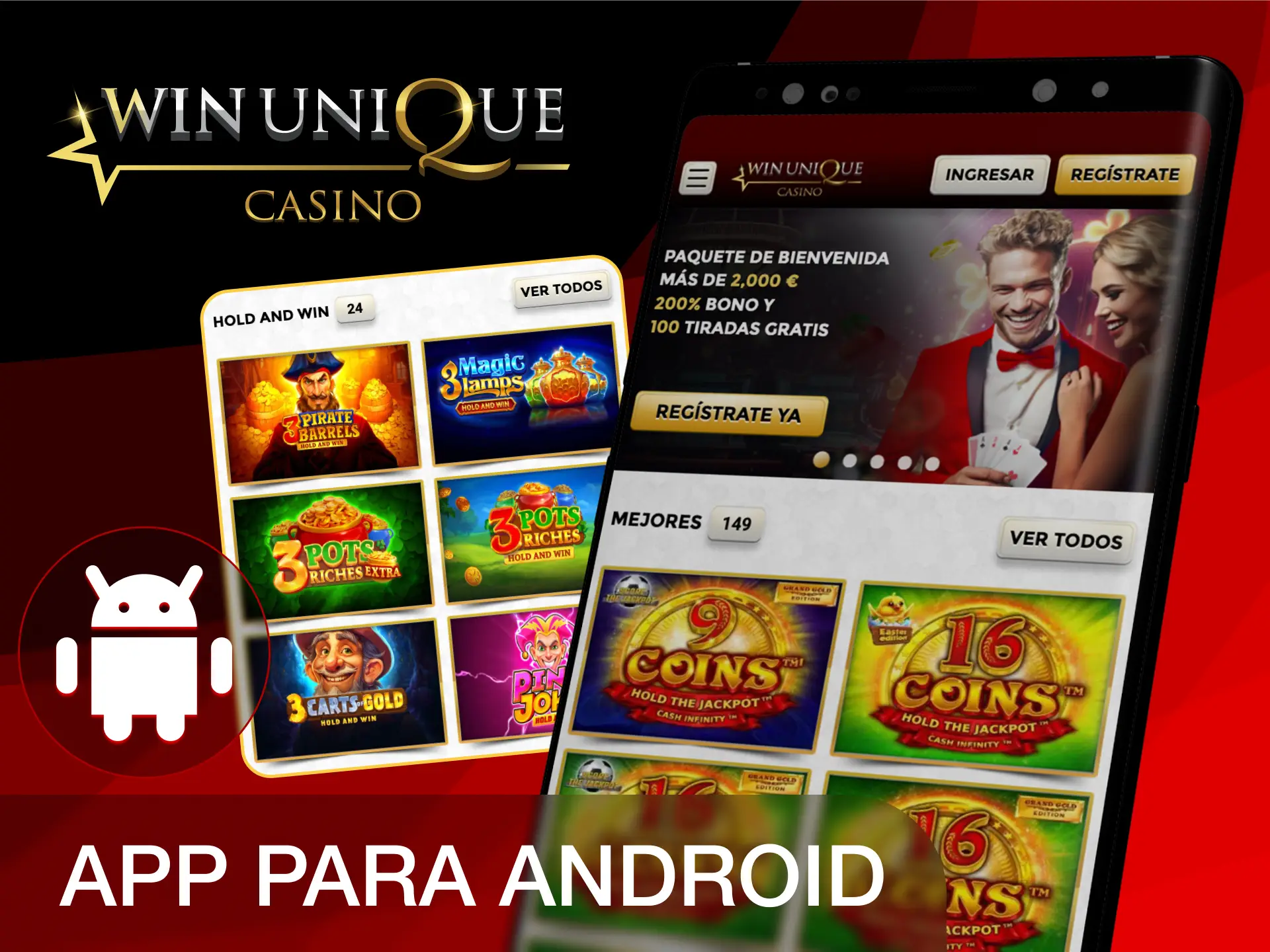 Descarga la app de Unique Casino para jugar en tu teléfono Android.