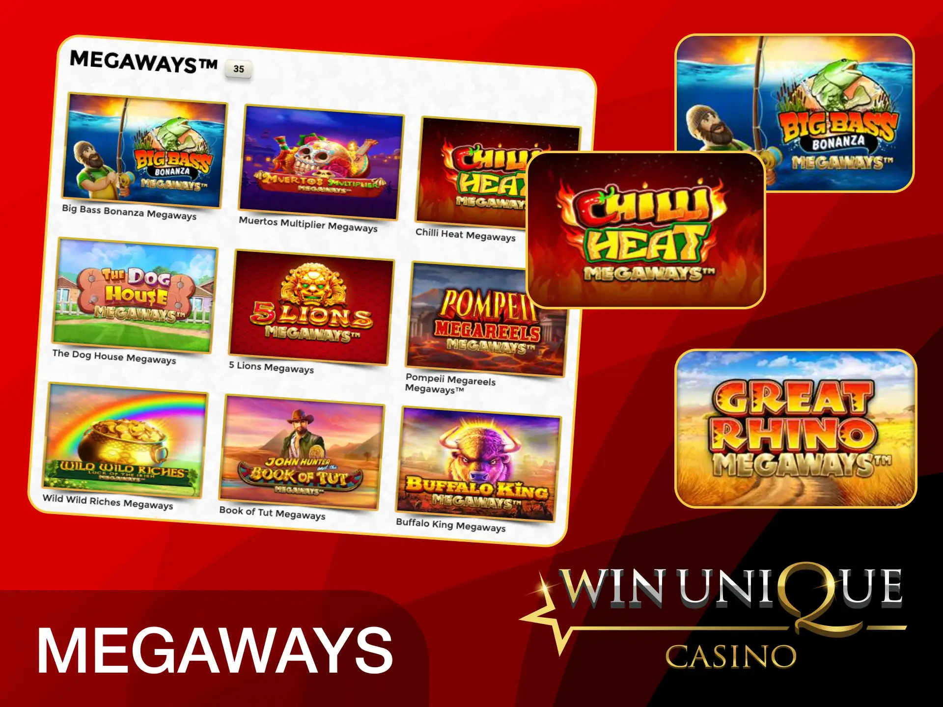 Descubre qué juegos se ofrecen en la sección Megaways de Unique Casino.